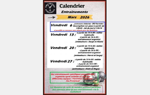 Calendrier mensuel des entraînements club 2026