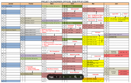 Calendrier des championnats 2026 - spécifique Vendée